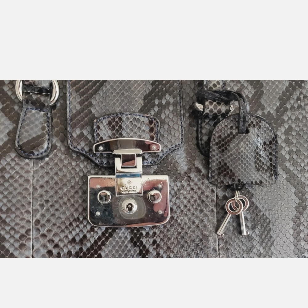 Gucci 'Lady Lock' Python Large Gray Top Handle Sa… - image 5